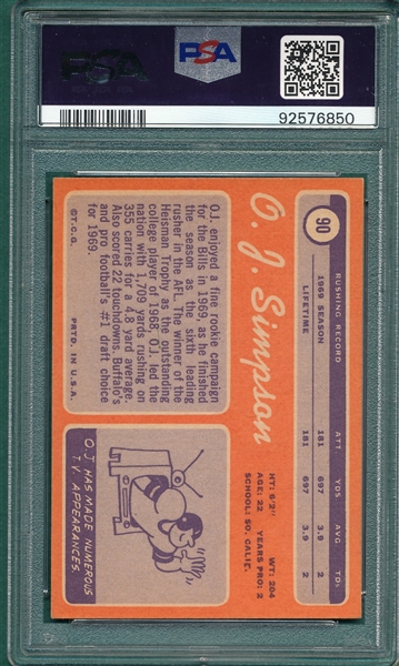 1970 Topps Football #90 O. J. Simpson PSA 5.5 *Rookie*