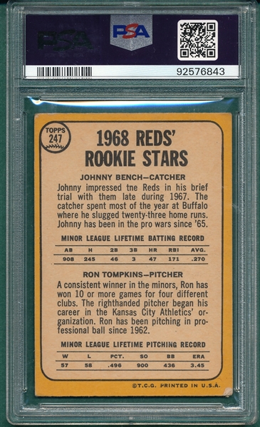 1968 Topps #247 Johnny Bench PSA 3 *Rookie*