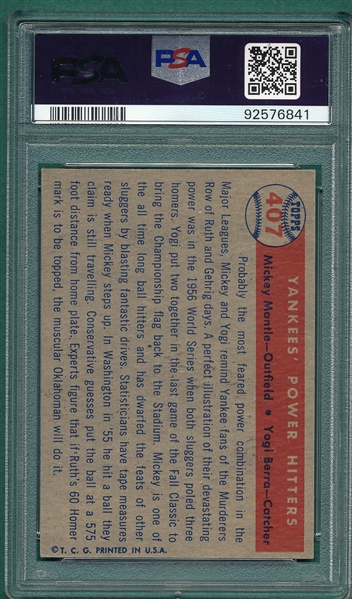 1957 Topps #407 Yankees Power Hitters W/ Berra & Mantle PSA 4