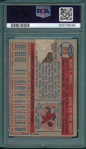 1957 Topps #95 Mickey Mantle PSA 1