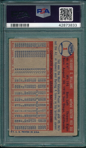 1957 Topps #1 Ted Williams PSA 3