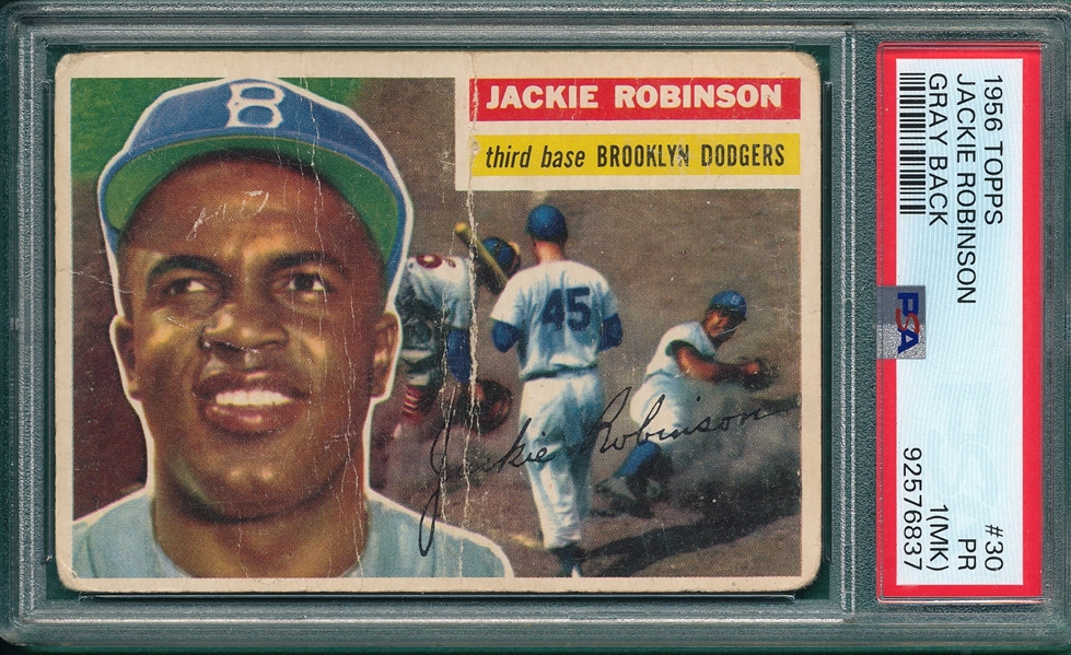 1956 Topps #30 Jackie Robinson PSA 1 (MK) *Gray*