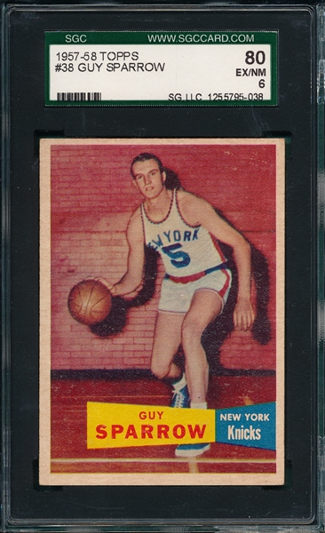 1957 Topps Basketball #38 Guy Sparrow SGC 80