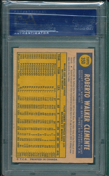 1970 O-Pee-Chee #350 Roberto Clemente PSA 6