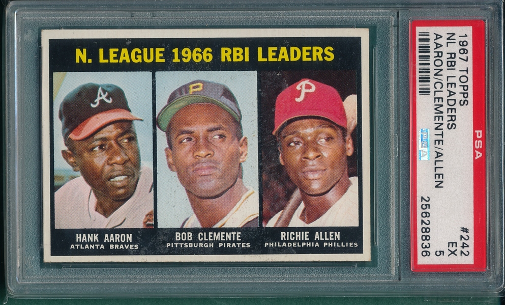 1967 Topps #242 NL RBI Leaders W/ Aaron, Clemente PSA 5