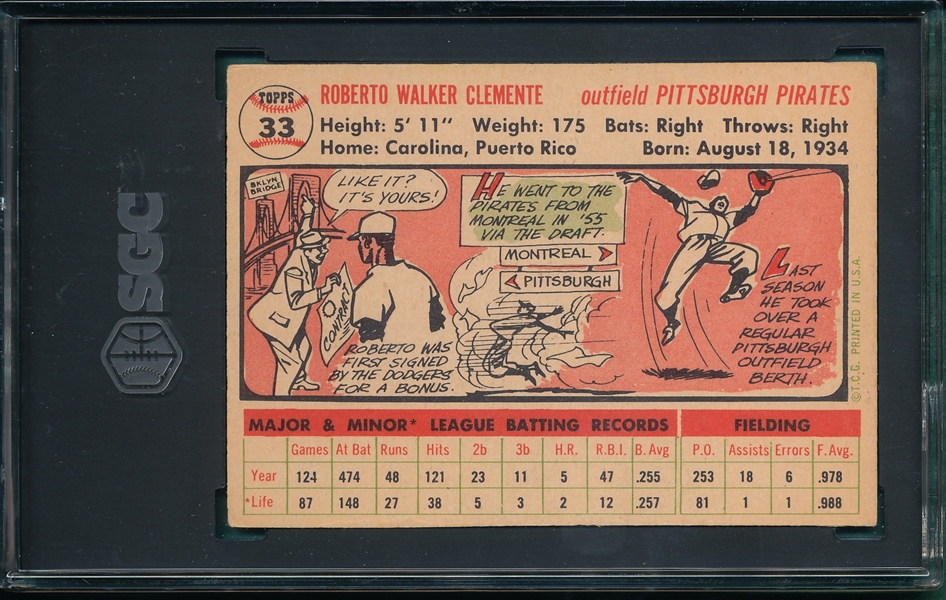 1956 Topps #33 Roberto Clemente SGC 4.5 *White*