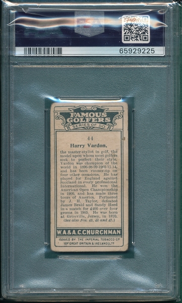 1927 Churchman H. Vardon, Famous Golfers, PSA 2 *Small*