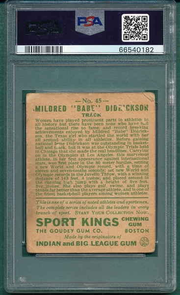 1933 Sport Kings #45 Babe Didrickson PSA 1