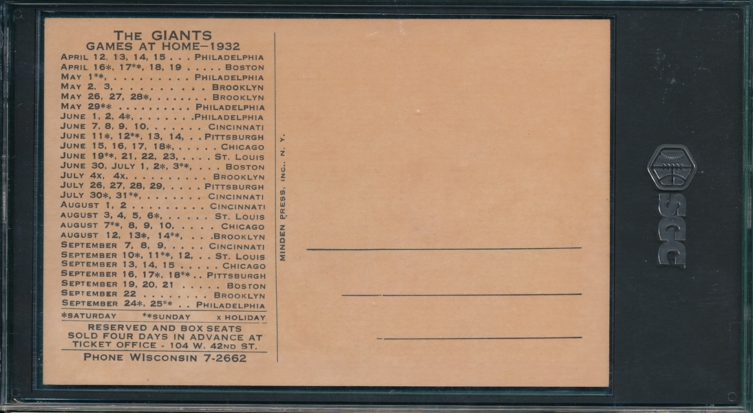 1932 NY Giants PC Carl Hubbell SGC 4