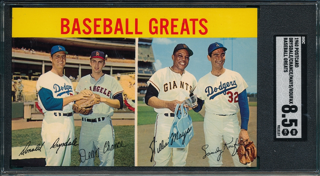 1960 Baseball Greats PC W/ Koufax & Mays SGC 8.5