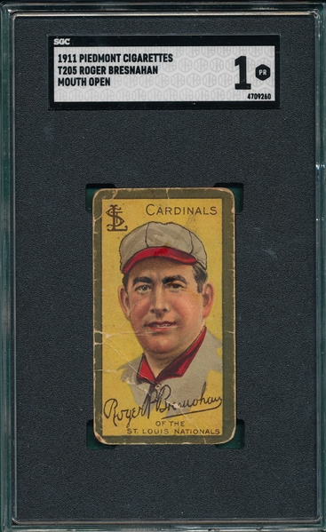 1911 T205 Bresnahan, Mouth Open, Piedmont Cigarettes SGC 1