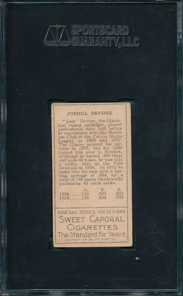 1911 T205 Devore Sweet Caporal Cigarettes SGC 50