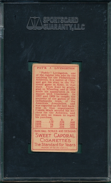 1911 T205 Livingston Sweet Caporal Cigarettes SGC 60