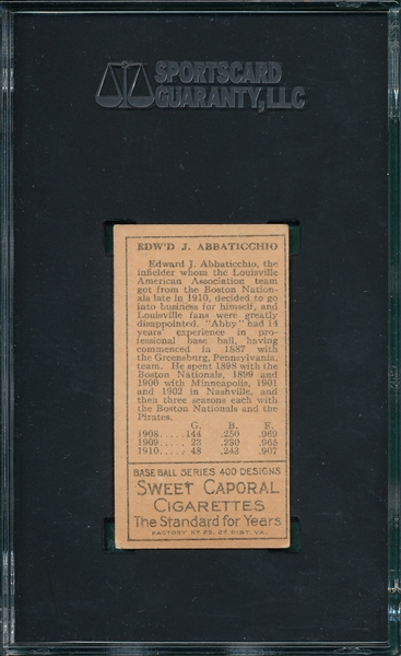 1911 T205 Abbaticchio Sweet Caporal Cigarettes SGC 5