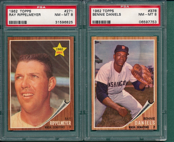 1962 Topps #271 Rippelmeyer & #378 Daniels, Lot of (2), PSA 8