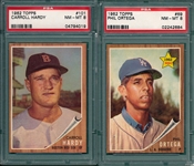 1962 Topps #101 Hardy & #69 Ortega, Lot of (2), PSA 8