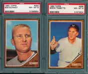 1962 Topps #262 Schmidt & #588 Tebbetts, Lot of (2), PSA 8