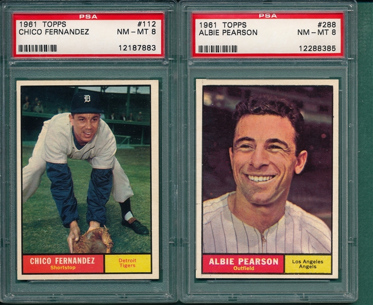 1961 Topps #112 Fernandez & #288 Pearson, Lot of (2), PSA 8