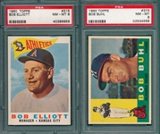 1960 Topps #215 Elliott & #374 Buhl, Lot of (2), PSA 8