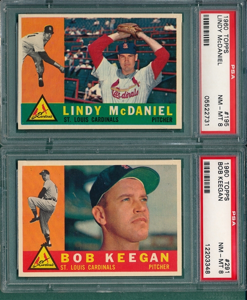 1960 Topps #195 McDaniel & #291 Keegan, Lot of (2), PSA 8