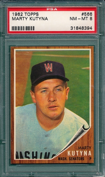 1962 Topps #566 Marty Kutyna PSA 8