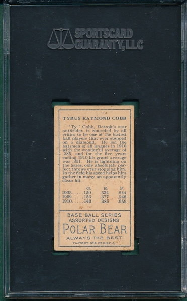 1911 T205 Ty Cobb Polar Bear SGC 20