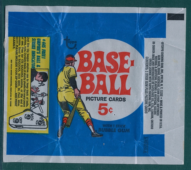 1969 Topps Baseball Wax Wrapper