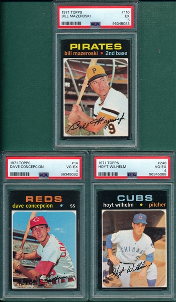 1971 Topps #14 Concepcion, #110 Mazeroski & #248 Wilhelm, Lot of (3) PSA 