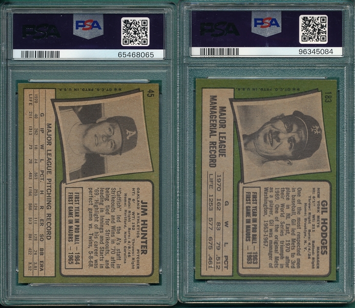 1971 Topps #45 Hunter & #183 Hodges, Lot of (2) PSA 6