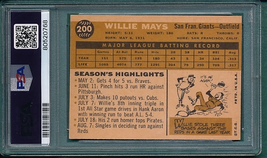 1960 Topps #200 Willie Mays PSA 4