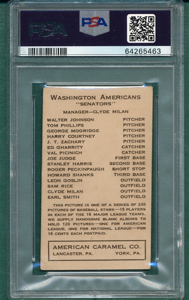 1922 E120 Walter Johnson American Caramel Co. PSA 3