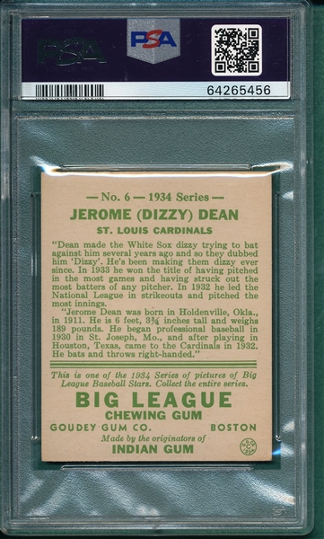 1934 Goudey #6 Dizzy Dean PSA 5.5