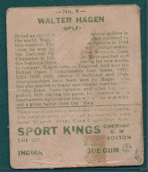 1933 Sport Kings #8 Walter Hagen