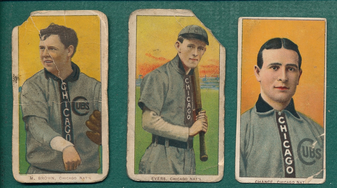 1909-1911 T206 Chance, M. Brown and Evers, Lot of (3)