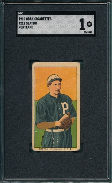 1910 T212-2 Seaton, Portland, Obak Cigarettes SGC 1