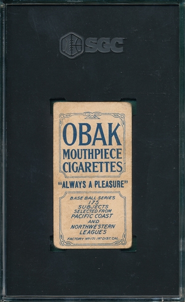 1910 T212-2 Seaton, Portland, Obak Cigarettes SGC 1