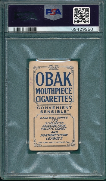 1910 T212-2 Raymer Obak Cigarettes PSA 2