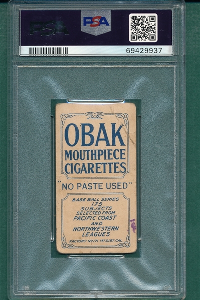 1910 T212-2 Brown, Sacs, Obak Cigarettes PSA 1.5