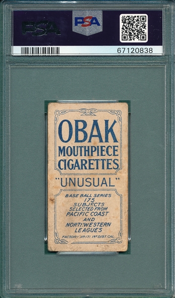 1910 T212-2 Tozer Obak Cigarettes PSA 1