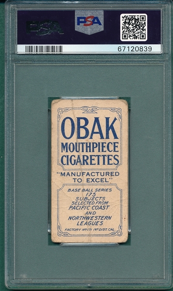 1910 T212-2 Sugden Obak Cigarettes PSA 1