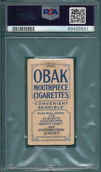 1910 T212-2 Nelson Obak Cigarettes PSA Authentic