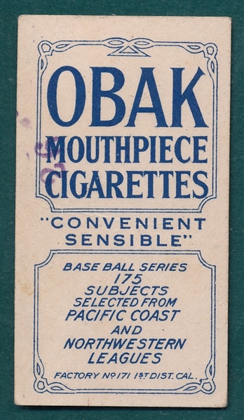 1910 T212-2 Eastley Obak Cigarettes