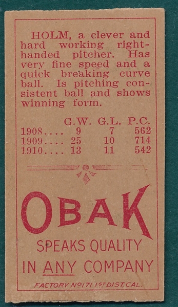 1911 T212-3 Holm Obak Cigarettes