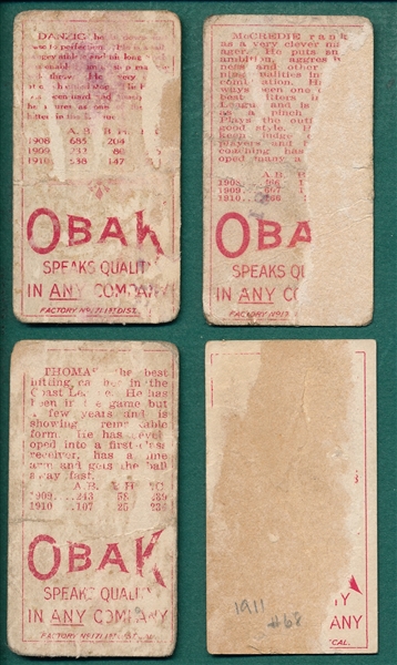 1911 T212-3 Obak Cigarettes, Lot of (4) W/ Thompson