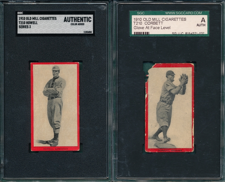 1910 T210-5 Howell & Corbett, Glove At Face, Old Mill Cigarettes, Lot of (2), SGC Authentic