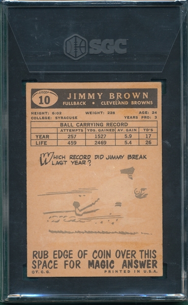 1959 Topps Football #10 Jimmy Brown SGC 4.5