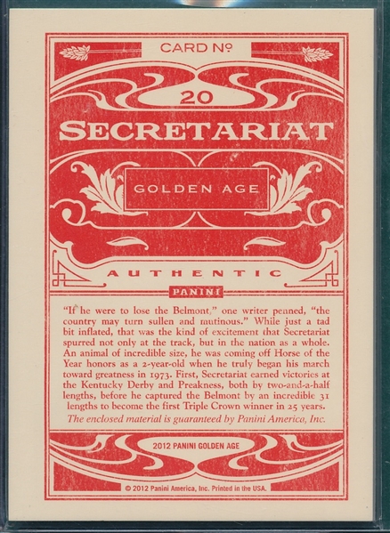 2012 Panini Golden Age Museum Age Memorabilia #20 Secretariat