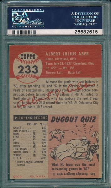 1953 Topps #233 Al Aber PSA 6 *Hi #*