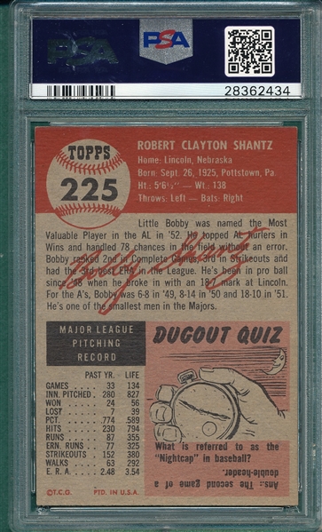 1953 Topps #225 Bobby Shantz PSA 5 *Hi #*