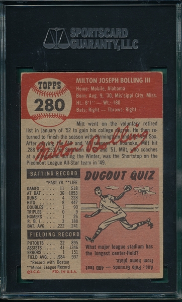 1953 Topps #280 Milt Bolling SGC 60 *Hi #*